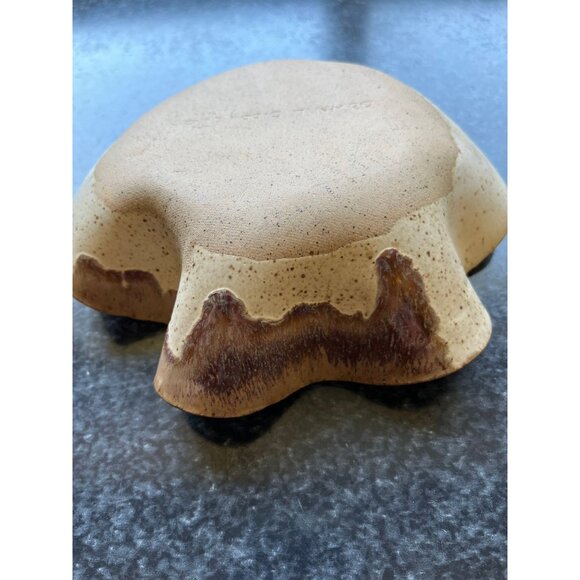 1980's Ceramic Trinket Dish Handmade Signed By Artist Unique Shape Blue Brown - Picture 5 of 6